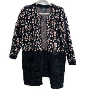 LA FEE VERTE Anthropologie Black Brown Leopard Mohair Long Cardigan Sweater M